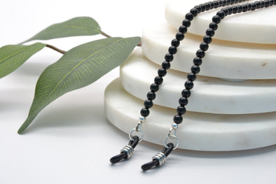 Jet Black Austrian Crystal Pearls Glasses Chain