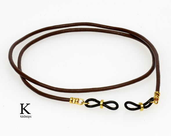 Basic brown leather glasses chain