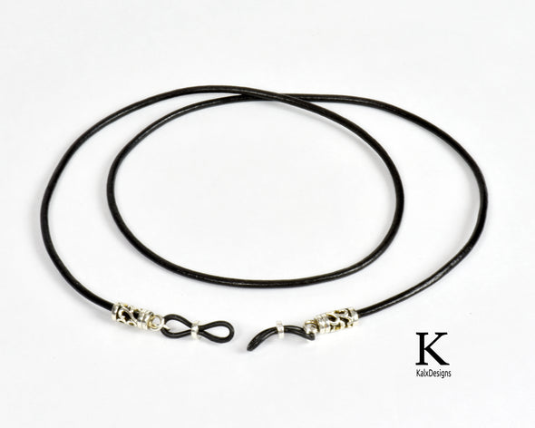 Black leather glasses chain with tibetan ends